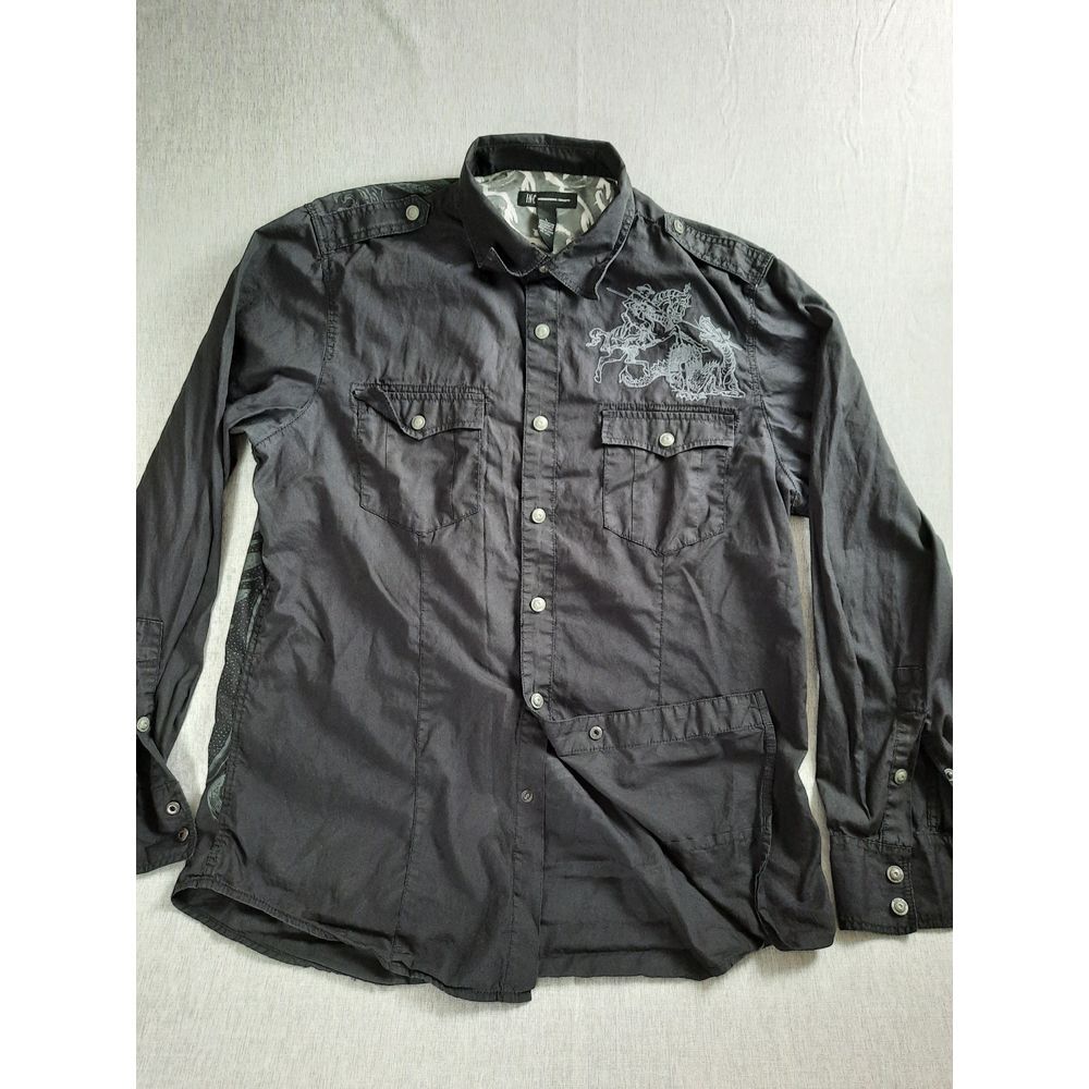 INC International Concepts Men Large Camp Aviator Edge Button Shirt Long Sleeve